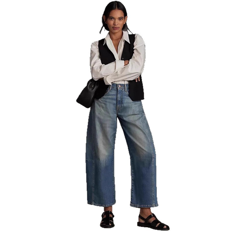 Damen Jeans Cropped Weite Bequem Lässig