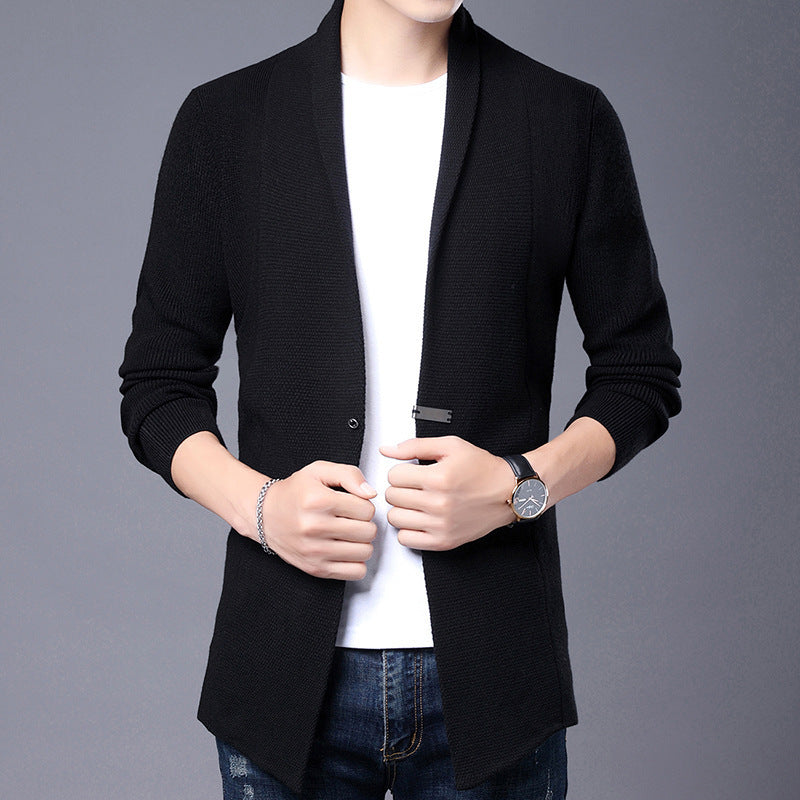 Herren Strickjacke Langarm Modern Schalkragen Asymmetrisch