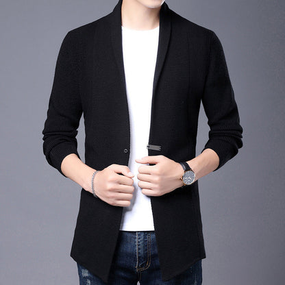Herren Strickjacke Langarm Modern Schalkragen Asymmetrisch