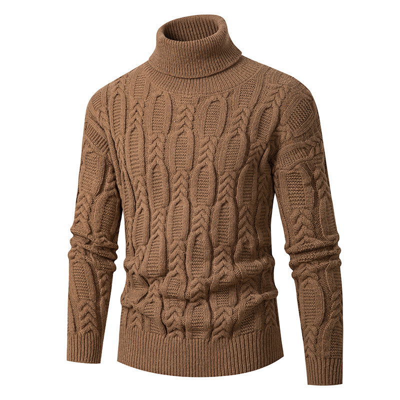 Herren Rollkragenpullover Strukturmuster Hochwertig Schwarz