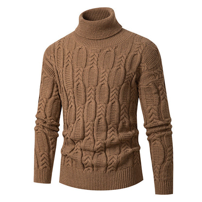 Herren Rollkragenpullover Strukturmuster Hochwertig Schwarz