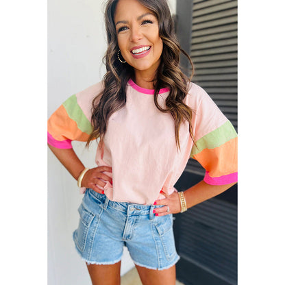 Damen T-Shirt Bunte Ärmel Lässig Modern - BerlinGlamour