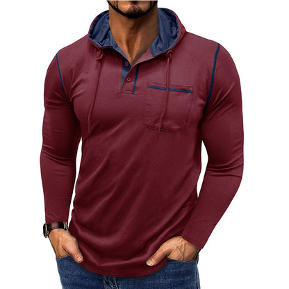 Herren Kapuzenpullover Modern mit Knopfleiste und Brusttasche