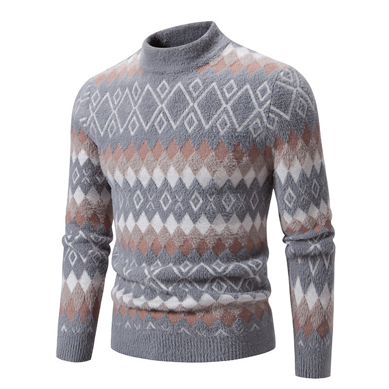 Herren Strickpullover Geometrisch Hochkragen Modern - BerlinGlamour