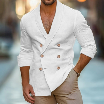 Herren Leinenblazer Modisch Doppelreihig Knöpfe Sommerjacke - BerlinGlamour