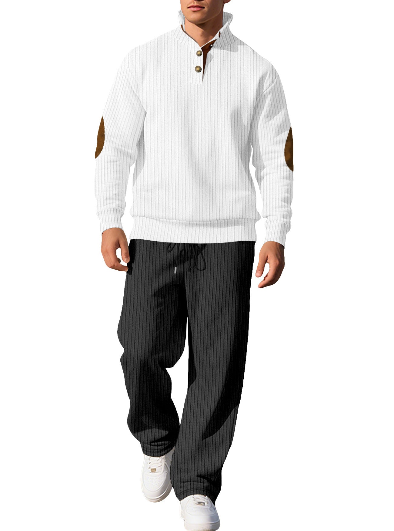 Herren Sweatshirt Sportlich Modern Knopfleiste Design
