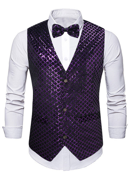Herren Paillettenweste Elegant mit Fliegenbinder Glitzer