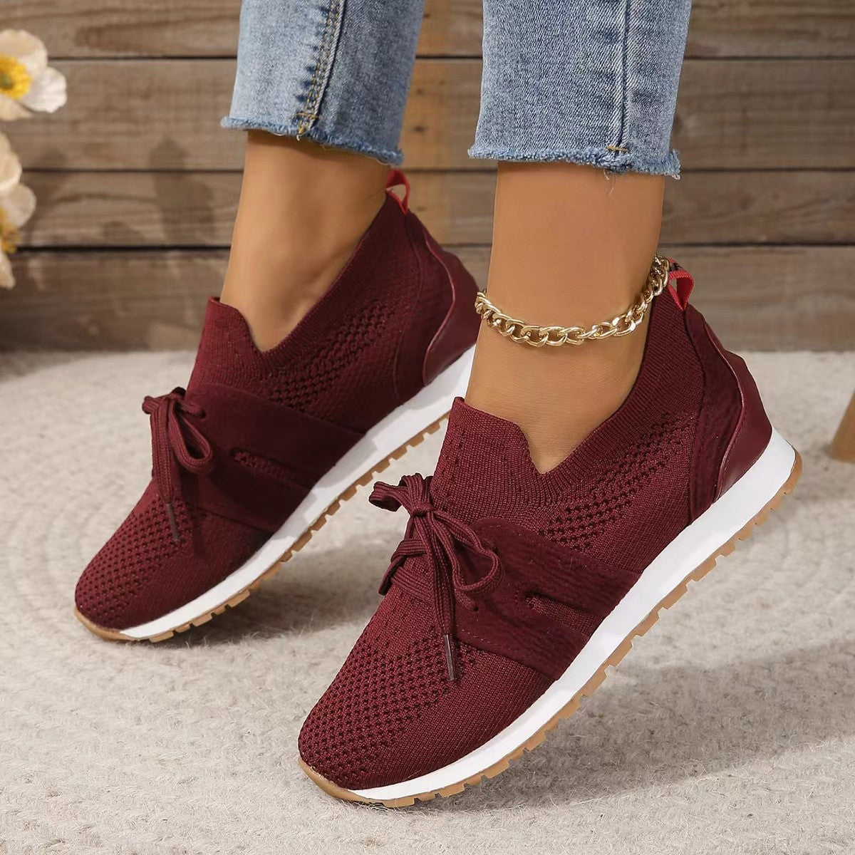 Damen Sneaker Atmungsaktiv Strick Oberfläche Elegant