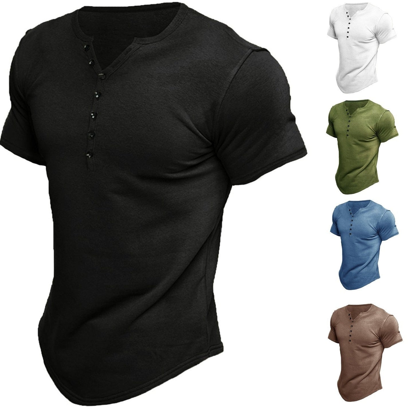 Herren Kurzarmshirt mit modernem Henley-Ausschnitt und stilvollen Knopfdetails, BerlinGlamour. - BerlinGlamour