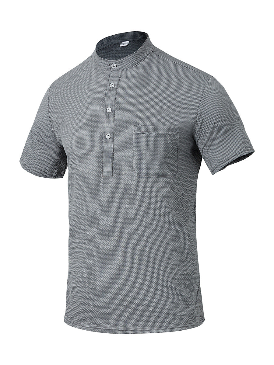 Herren Hemd Kurzarm Moderner Stehkragen Elegant