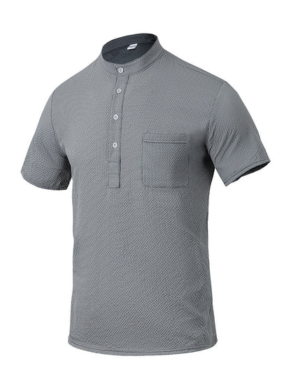 Herren Hemd Kurzarm Moderner Stehkragen Elegant