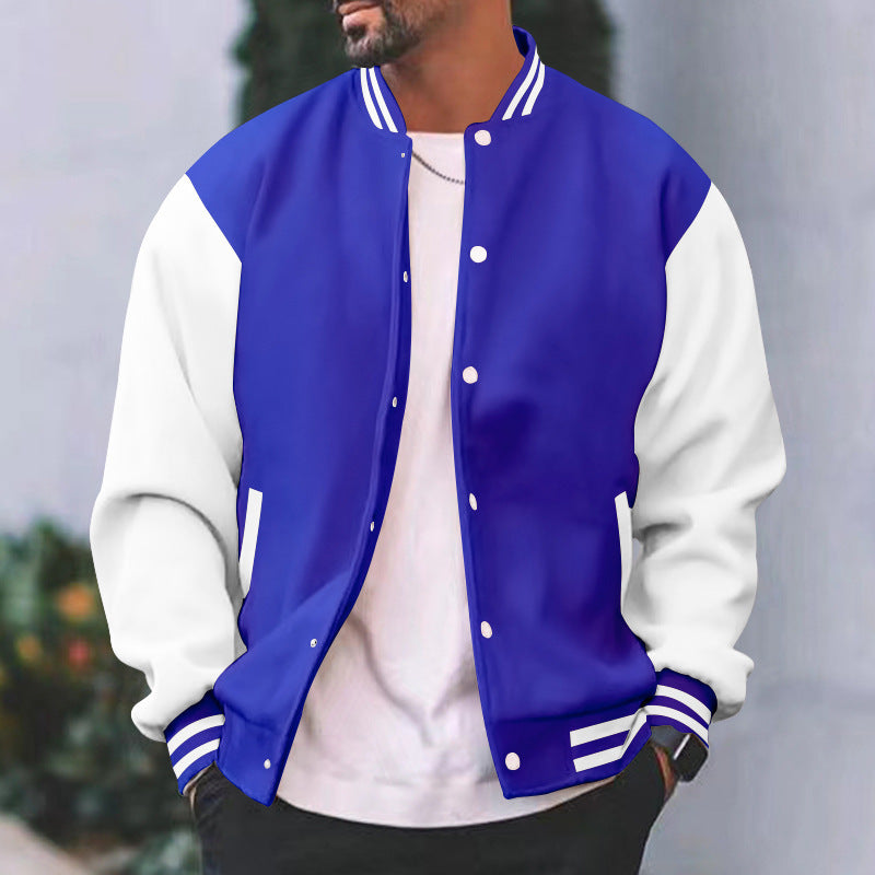 Herren Collegejacke Modern Kontrast Ärmel Leder Optik