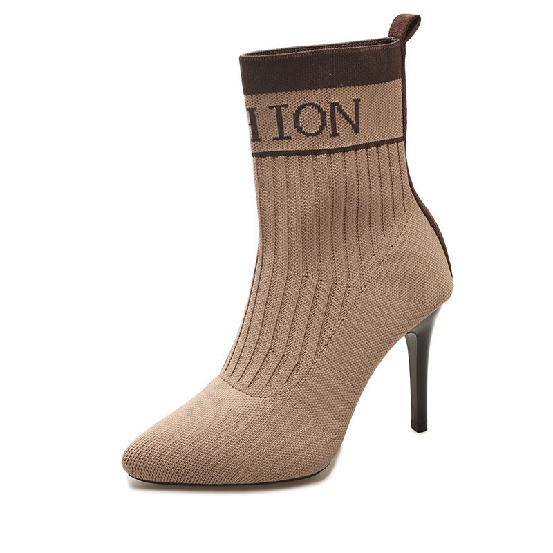 Damen Stiefel High Heel Strumpfstiefel Elegant Schwarz