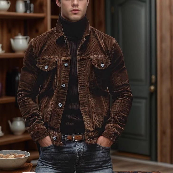 Herren Kordjacke Modern mit Taschen Klassisch Schnitt