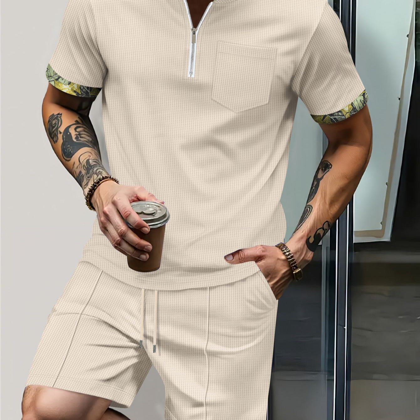 Herren Sport-Set Kurz Reißverschluss Schnürung Modern
