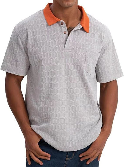Herren Poloshirt Strukturiert Kontrastkragen Modern