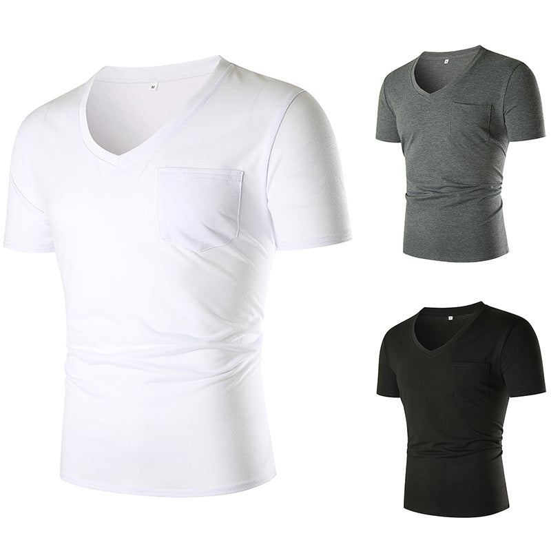 Herren T-Shirt V-Ausschnitt Slim Fit mit Brusttasche