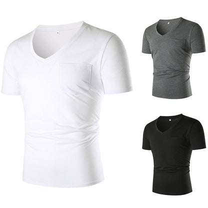 Herren T-Shirt V-Ausschnitt Slim Fit mit Brusttasche
