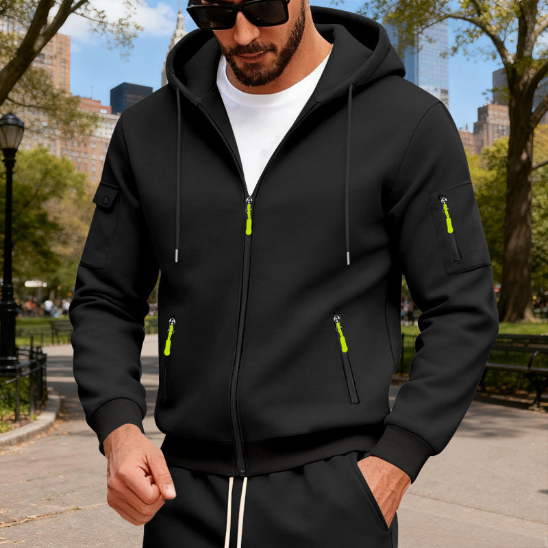 Herren Sportliche Zip-Hoodie mit Reißverschlusstaschen Modern
