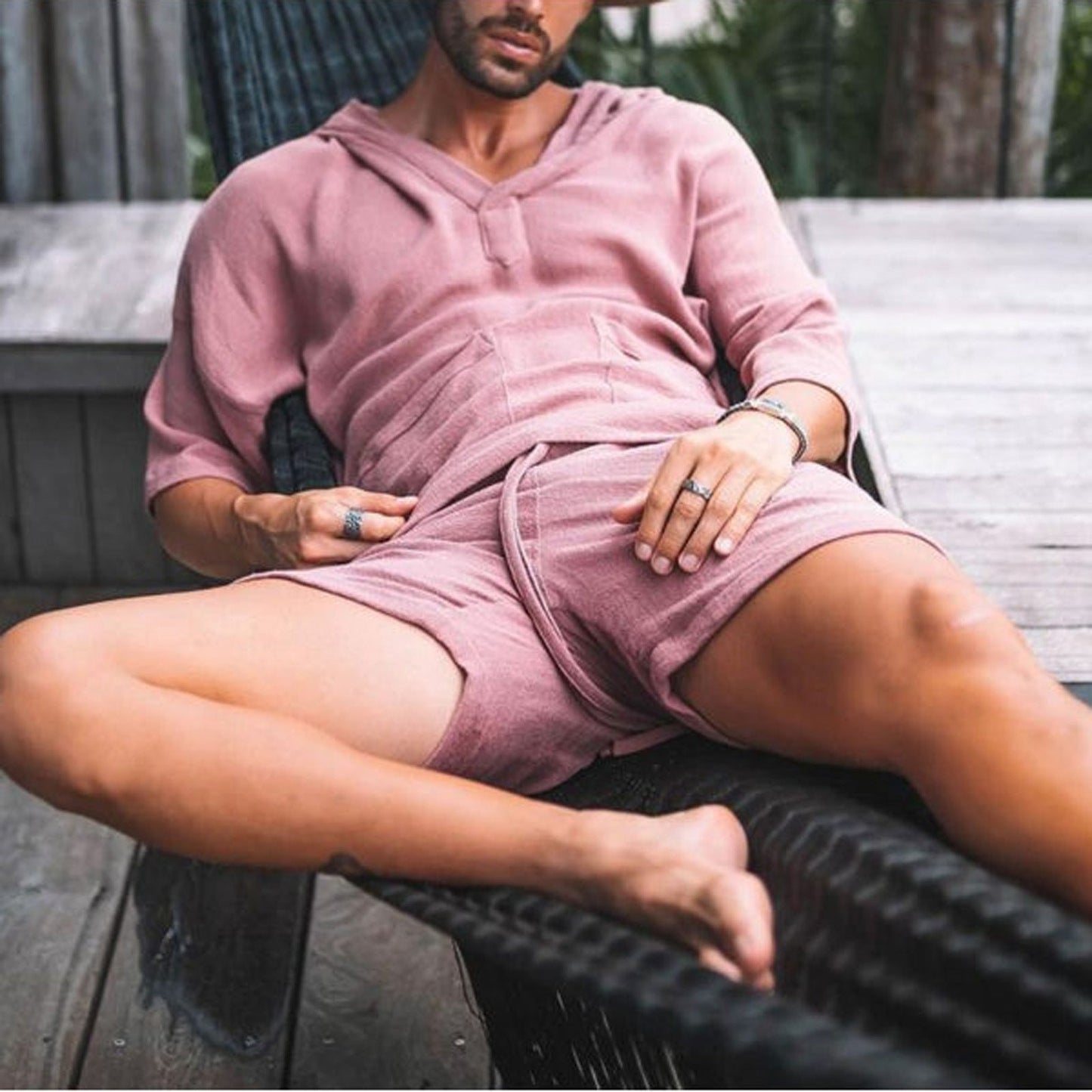 Herren Hoodie Kurzarm Lässig Mit Taschen Modern