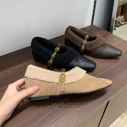 Damen Slipper Elegante Kunstfell Warme Hausschuhe Gold
