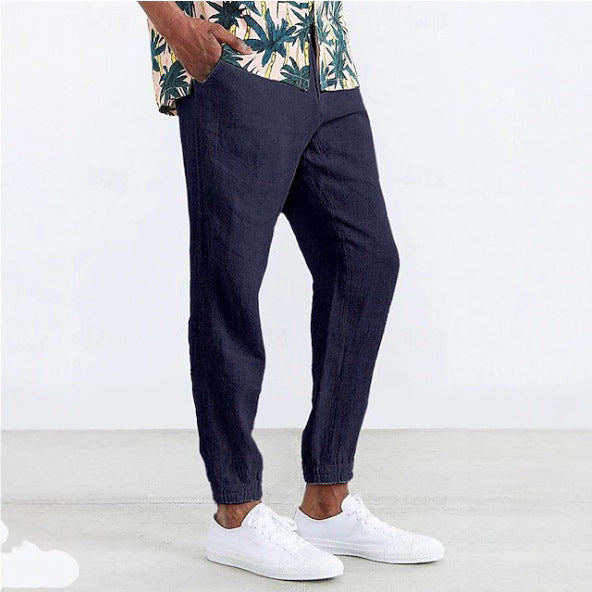 Herren Leicht Leinenhose Sommer Bequem Elastisch