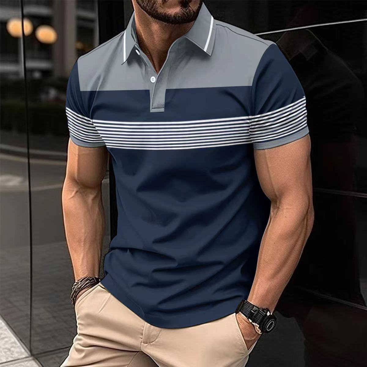Herren Polohemd Kurzarm Streifenmuster Elegant Modern