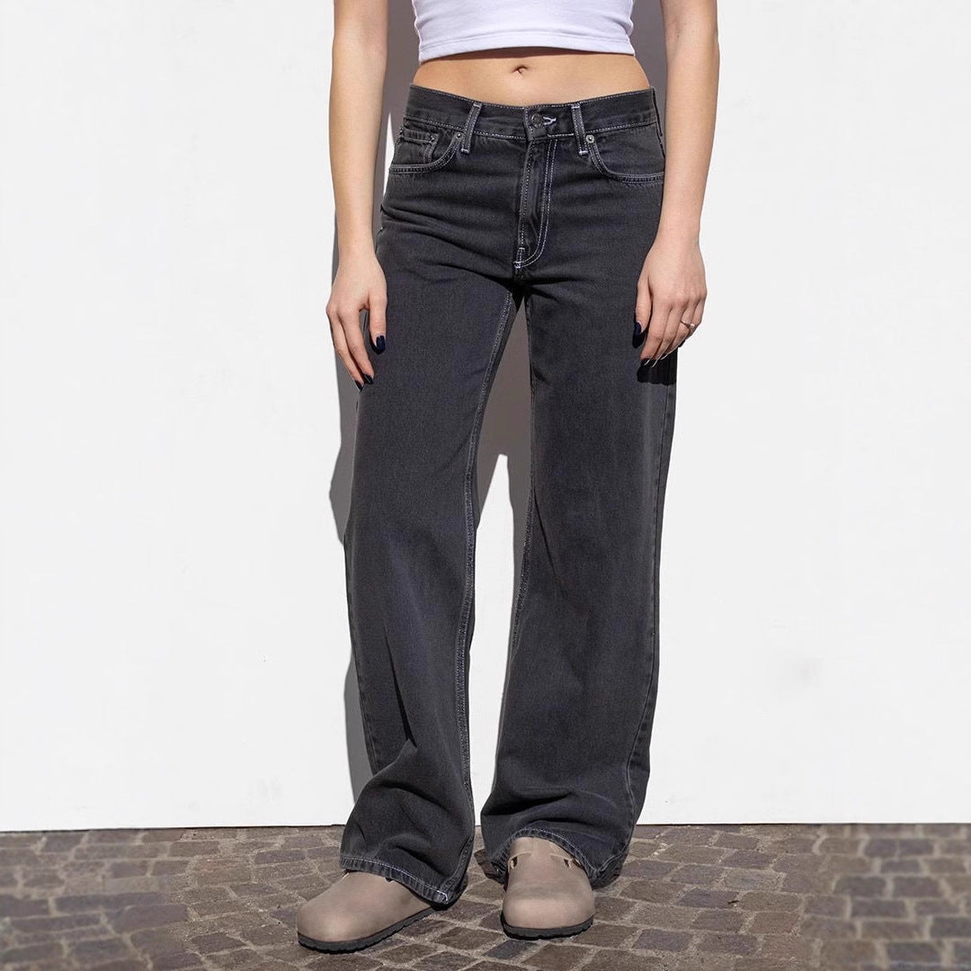 Damens High-Waist Jeans Used-Look Weite Bein