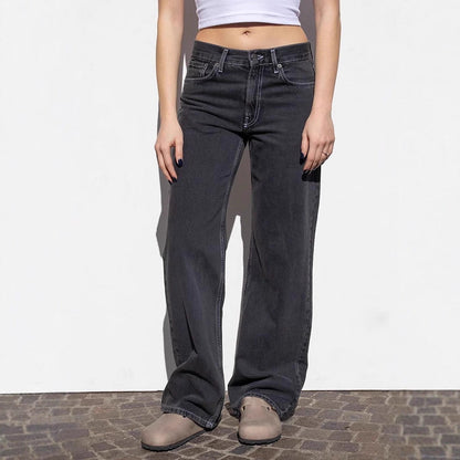 Damens High-Waist Jeans Used-Look Weite Bein