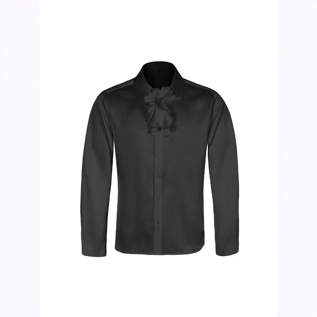 Herren Hemd Elegant Rüschenkragen Festlich Schwarz