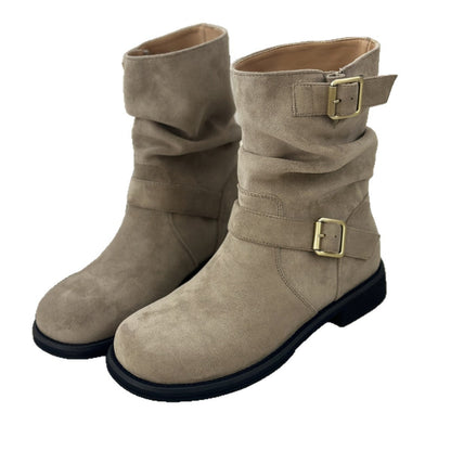 Damen Stiefel Elegant Riemen Braun Lederoptik