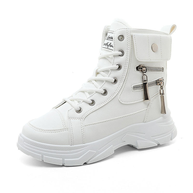 Damen Sneaker High-Top mit Reißverschluss Komfort Laufsohle Schwarz - BerlinGlamour