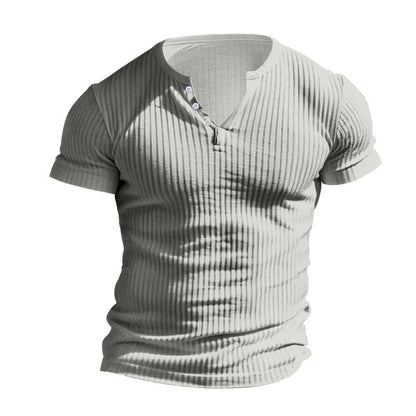 Herren Kurzarmshirt Elegantes Rippdesign Knopfleiste Modern