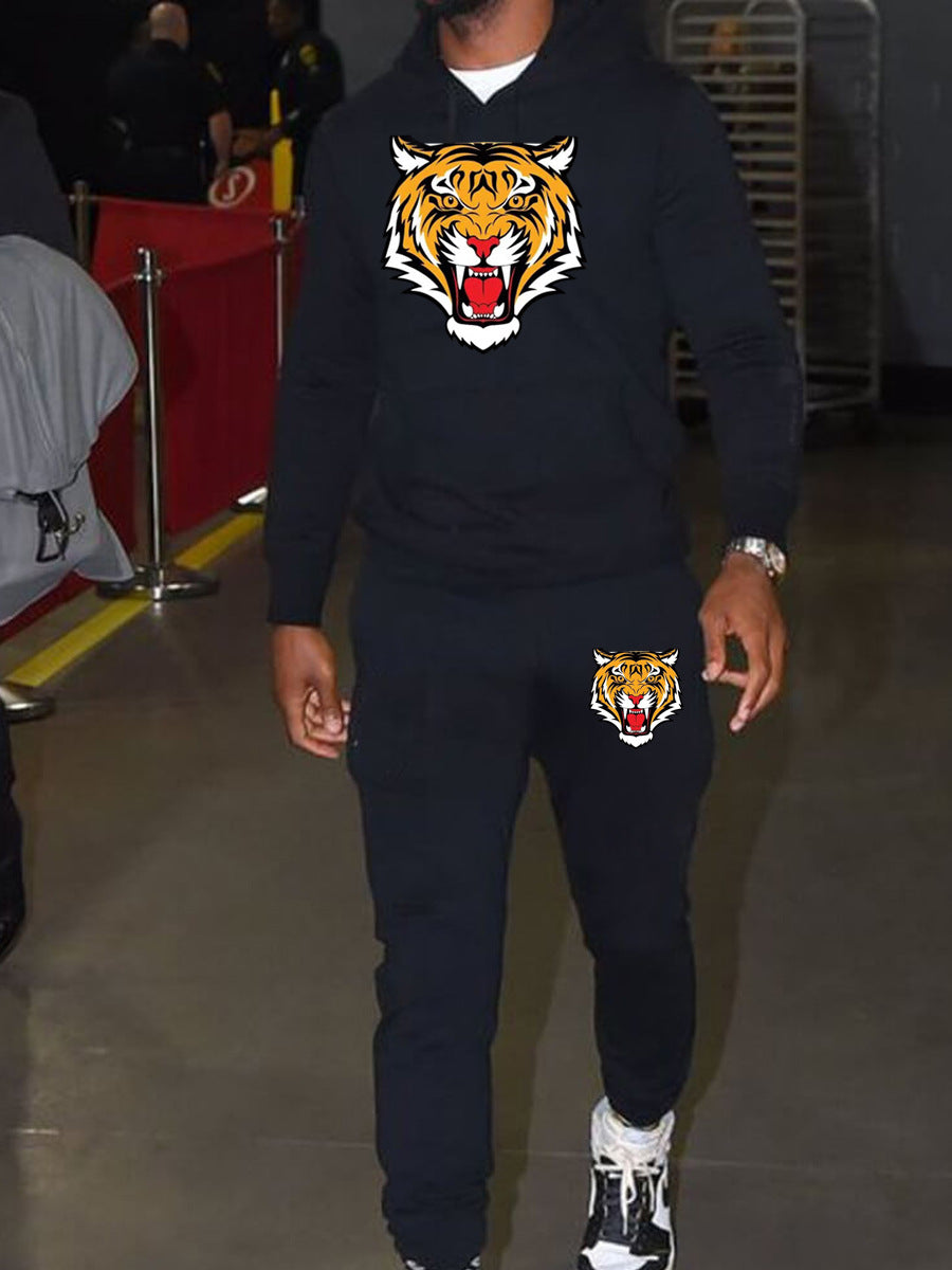 Herren Sportset Hoodie Jogginghose Tiger Motiv Streetwear
