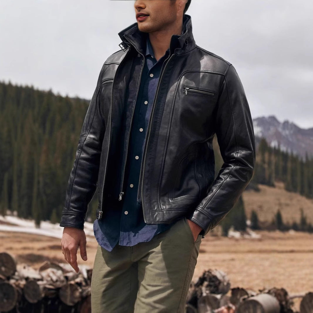 Lederjacke Herren Modern Stehkragen Vieltaschig - BerlinGlamour