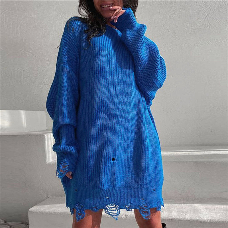 Damen Strickkleid Oversized Lang Großes Damenkleid
