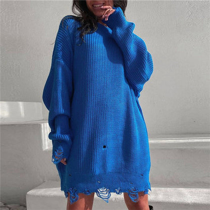 Damen Strickkleid Oversized Lang Großes Damenkleid