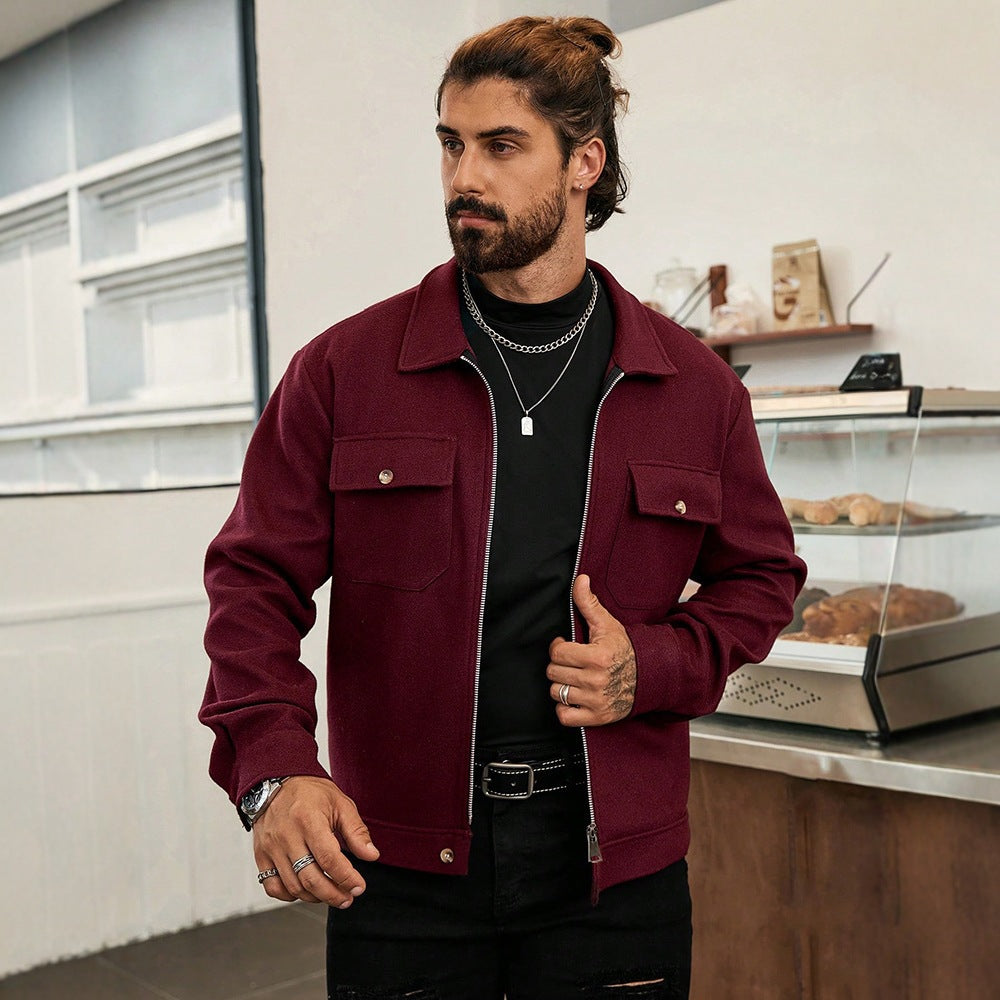 Herren Stadtjacke Modern Reißverschluss Mantel Schwarz