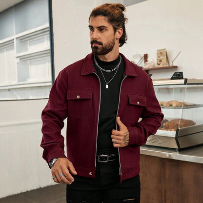 Herren Stadtjacke Modern Reißverschluss Mantel Schwarz