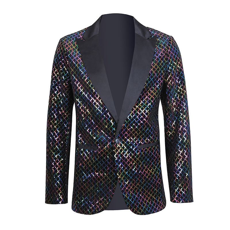 Herren Blazer Modern Pailletten Elegant Schwarzer Abendanzug