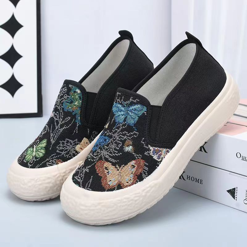Bunte Damen Slip-On Schuhe Schmetterlingsmuster