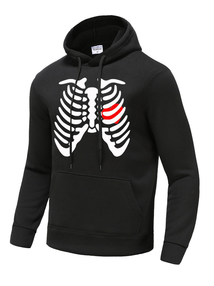 Herren Hoodie Skelett Druck Streetwear Style Schwarz