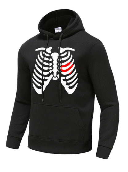 Herren Hoodie Skelett Druck Streetwear Style Schwarz