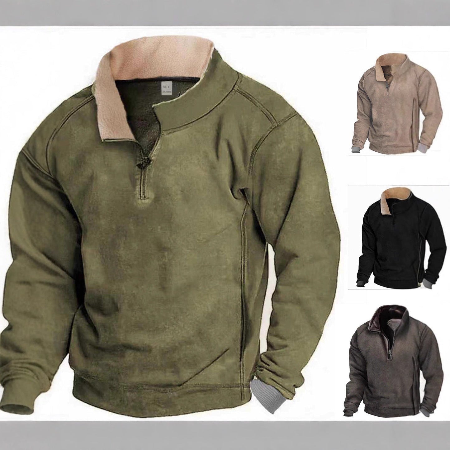Herren Fleece-Pullover Warm Mit Kragen Und Taschen - BerlinGlamour