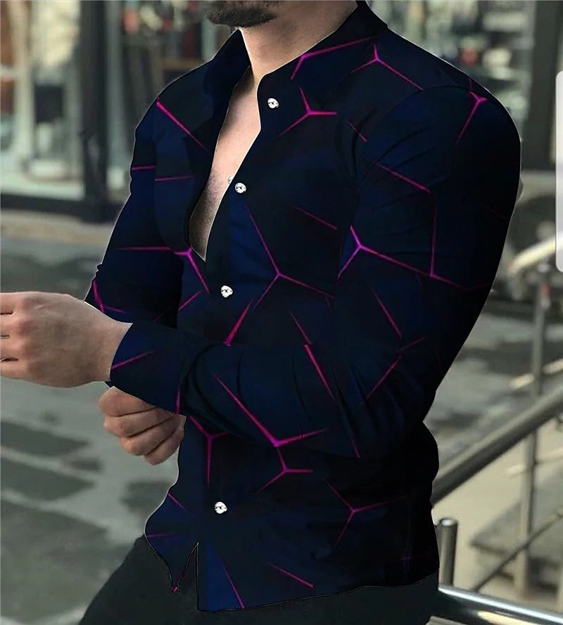Herren Langarmhemd Geometrisches 3D Muster Trendy