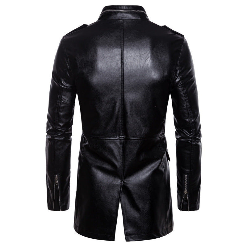 Lederjacke Herren Langschwarz Praktisch mit Taschen