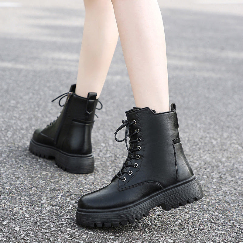 Damen Stiefel Robust Schnürstiefel Höhe Sohle Praktisch
