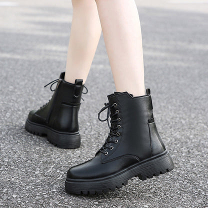 Damen Stiefel Robust Schnürstiefel Höhe Sohle Praktisch