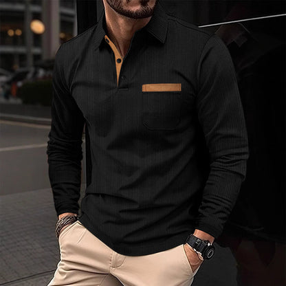 Herren Langarmshirt Strukturiert Kontrastkragen Trendy - BerlinGlamour