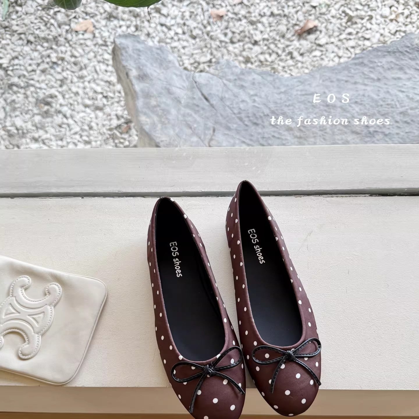 Damen Ballerinas Schuhe mit Punkten und Schleife Modern